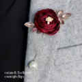 Vintage fabric rose flower brooch with pearl pin for wedding suit dress lapel accessory. - Red