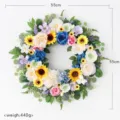 Artificial floral wreath with sunflowers and roses, 55cm front door wall hanging decor. - Style 2