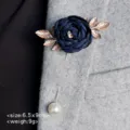 Vintage fabric rose brooch with gold leaves and pearl pin for women suit dress fashion accessories. - Blue