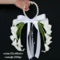 Ramo de novia de alcatraz artificial con mango de perlas y cinta, 32x40cm 200g SKU - Estilo C / 32x40cm