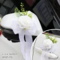 White artificial rose wedding car mirror flower with bow ribbon decorative floral accessory - White (No. 1) / 16x30cm