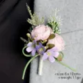 Vintage artificial rose boutonniere corsage pink flower suit wedding party lapel pin decor - Corsage / 6x12cm / Nude Pink