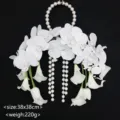 Ramo de novia artificial perlas orquideas lirio de agua flores boda arreglo 38cm - Estilo E