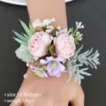 Vintage artificial flower wrist corsage for wedding party, elegant pink rose floral bracelet. - Wrist Corsage / 11.5x9cm / Nude Pink