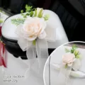 Wedding car mirror decorative flower simulation rose bow ribbon for wedding party decoration - Champagne with White (No.3) / 16x30cm