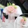 Pink Wedding Car Mirror Bow Decoration Artificial Flower Floral Decor Handle Accessory - Pink with Light Pink Mesh (No.5) / 16x30cm