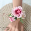 Wunderschöner rosa künstlicher Rosenblüten Handkorsage für Hochzeitsbrautjungfern Party. - Handgelenk-Corsage / 11x9cm / Dunkelrosa