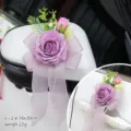 Wedding car decoration flower purple rose bowknot mirror handle floral arrangement chic decor - Purple (No.6) / 16x30cm