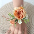 Künstliche Rosen Handgelenk Korsage Champagne Hochzeit Blumen Armband mit Blättern - Handgelenk-Corsage / 11x9cm / Orange