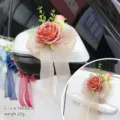 Wedding car rearview mirror decoration flower artificial rose bow ribbon floral decor 16x30cm set - Champagne Pink (No.7) / 16x30cm