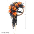 Halloween Wreath Black Orange Maple Leaves Crow Cat Hanging Door Decor Party Prop 45x80cm - 1 Piece / Black And Orange Halloween Wreath