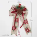 Decorazione natalizia da appendere in juta con fiocco rosso, pigne e bacche rosse. - Stile Pigna Fiore Rosso Lino (008)