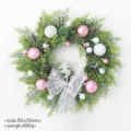 Corona de Navidad rosa blanca bola hada lazo decoracion puerta pared fiestas 50cm - Estilo 1