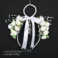 Bridal white rose pearl wreath hand flower, elegant wedding photography prop 43x43cm decor. - White