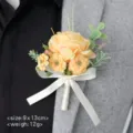 Artificial rose boutonniere wedding groom corsage white ribbon suit pin decor 9x13cm - Champagne