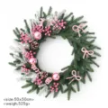 Hermosa corona de Navidad 50cm con lazo rosa pinos decoracion para puerta y pared. - Estilo 3