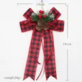 Fiocco scozzese di Natale decorazione appesa con pigne e bacche, 24x35cm festivo. - Pendaglio Plaid Rosso e Nero con Pigna (010)
