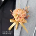 Elegant artificial rose corsage boutonniere with ribbon for wedding groom suit decoration - Caramel color