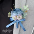 Blue artificial rose boutonniere for wedding suit, elegant groom corsage with ribbon decor - Haze Blue