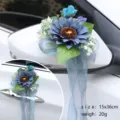Bleu artificiel tournesol voiture rétroviseur décoration nœud mariage bouquet de fleurs - Taille 6