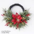 Christmas wreath hanging decoration artificial pine cones red berries festive door garland - Red Poinsettia Wreath / 50x55cm