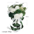 Kunstblumen weiß grüne Rosen Brautstrauß Hochzeitsblumen Handblumenstrauß Deko 24x30cm - Weiß Grüner Rosenstrauß