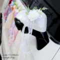 Wedding car rearview mirror decoration white artificial flower bow ribbon 17x36cm - No.1 (White)