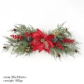 Artificial Christmas flower garland with red poinsettia pinecones berries for door decor 36x68cm - Red Poinsettia Door Lintel Swag / 36x68cm