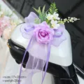 Wedding car rearview mirror artificial flower with purple rose bow decoration 17x36cm 20g - No. 4 (Purple)