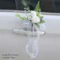 Artificial flower wedding car door handle decoration bow white rose bouquet romantic decor. - No.1 (White)