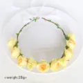 Yellow artificial rose flower crown headband with white ribbon for photography props. - Yellow