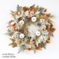 Autumn Thanksgiving wreath with maple leaves, pinecones, and white pumpkins for door decor. - Style 1