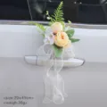 Artificial wedding car door handle flower decoration with champagne roses and white bow ribbon - No.2 (Champagne)