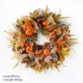 Autumn harvest wreath variant with white pumpkin, maple leaves, and pine cones, 55cm decor. - Style 2