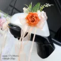 Wedding car rearview mirror artificial flower bow decoration, 17x36cm orange rose. - Style 6 (Orange)