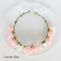 Fairy floral crown headband with pink roses and white ribbon for women photography props 28g - Light Pink