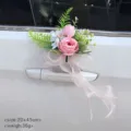 Pink artificial rose wedding car door handle flower decoration with pink ribbon bow 20x45cm - No.3 Light Pink