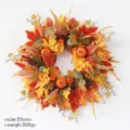 Autumn Thanksgiving artificial maple leaf wreath with pumpkins, 55cm harvest front door decor. - Style 3