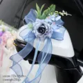 Blue Wedding Car Rearview Mirror Flower Bow Simulation Rose Decoration Size 17x36cm - No.7 (Blue)