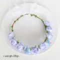 Fairy blue artificial rose flower crown headband with white ribbons for photo props and parties. - Blue and Purple