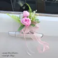 Artificial flower car door handle decoration pink rose bow wedding floral bouquet setup 1pc - No.4 (Pink)