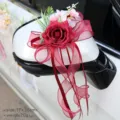 Wedding car rear-view mirror artificial rose flower decoration with red ribbon bow for wedding. - No.8 (Red)
