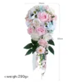 Bouquet de mariée artificiel en forme de larme, fleurs élégantes roses et blanches. - Bleu Rose