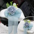 Blue wedding car rearview mirror flower bow artificial flower decoration for fleet - Blue with White Mesh (No.8) / 16x30cm