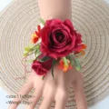Europäische künstliche Rosen Handblume Hochzeit Brautjungfer Korsage Hand Dekoration - Handgelenk-Corsage / 11x9cm / Rot