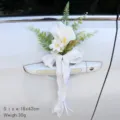 White Calla Lily Wedding Car Door Handle Flower Simulation Floral Bow Ribbon Decor 18x42cm - White
