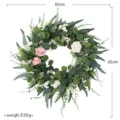 Künstlicher Eukalyptus und Rosen Blumenkranz 65cm für Heimdekoration und Hochzeit. - 65cm Durchmesser / Künstlicher Rosen Grün Kranz