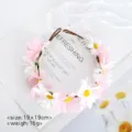 Pink white daisy floral crown headband with ribbons for kids, perfect for wedding flower girl. - Pink