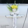 Wedding car door handle flower decoration, yellow calla lily white ribbon bow 18x42cm. - Goose Yellow
