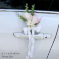 Artificial flower wedding car door handle decoration ribbon bow knot floral decor 18x42cm - Pink